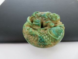 Old Chinese Hand Carved Jade Climbing Koi & Boy Figural Group 3