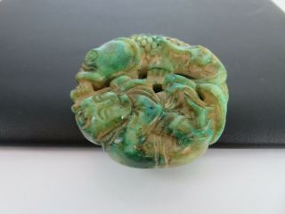Old Chinese Hand Carved Jade Climbing Koi & Boy Figural Group 5
