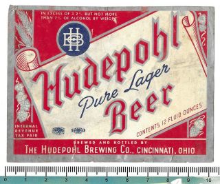 Usa Irtp Ohio Cincinnati Hudepohl Pure Lager Beer