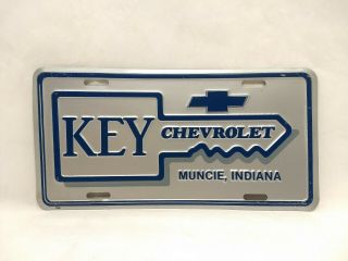 Vintage Key Chevrolet Dealership License Plate - Muncie Indiana,  Blue & Grey