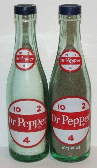 Vintage Dr Pepper 10 - 2 - 4 Old Logo 6 - 1/2 Fl Oz Bottle Salt & Pepper Shakers