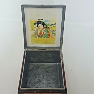 Vintage Japanese Tea Box Tin G.  B.  Farrington Co Painting Unique 2