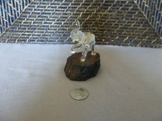 Decorative Miniature Elephant Figurine Glass On Wood Base 3.  5 " Tall