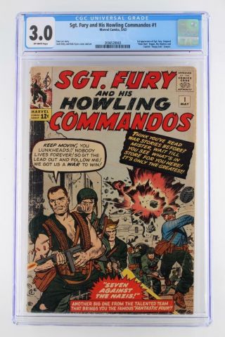 Sgt.  Fury 1 - Cgc 3.  0 Gd/vg - Marvel 1963 - 1st App Of Sgt.  Fury & The Howlers