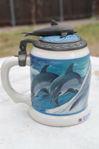 Anheuser Busch Sea World Beer Stein Pewter Lid Dolphins 