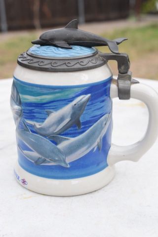 Anheuser Busch Sea World Beer Stein Pewter Lid Dolphins 