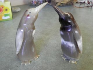 2 Penguins Hand Carved Horn Birds 5 " Tall Set Alaskan?