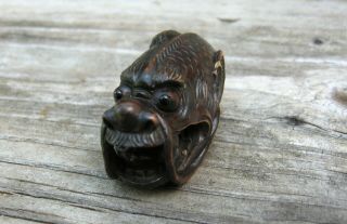 Vintage Chinese Hand Carved Wood Dragon Fish Pendant 2