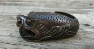 Vintage Chinese Hand Carved Wood Dragon Fish Pendant 3