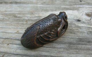 Vintage Chinese Hand Carved Wood Dragon Fish Pendant 4