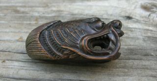 Vintage Chinese Hand Carved Wood Dragon Fish Pendant 5