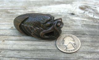 Vintage Chinese Hand Carved Wood Dragon Fish Pendant 7