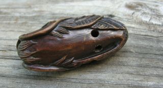 Vintage Chinese Hand Carved Wood Dragon Fish Pendant 8