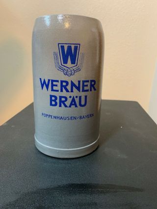 Vintage Gray German 1 L Salt Glazed Stoneware Beer Mug Werner Brau