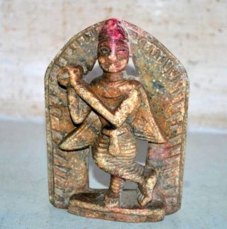 Old Vintage India Stone Hand Carved Hindu Lord Krishna With Flute Statue