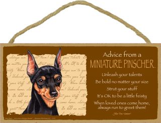 Advice From A Miniature Pinscher Dog Head 5 X 10 Wood Sign Plaque Usa Made