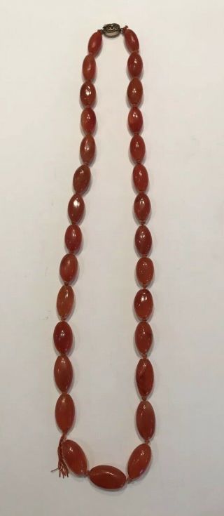 Antique Chinese Red Carnelian Jade Agate & Silver Necklace