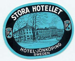Jonkoping Sweden Hotel Storqa Hotellet Vintage Baggage Luggage Label