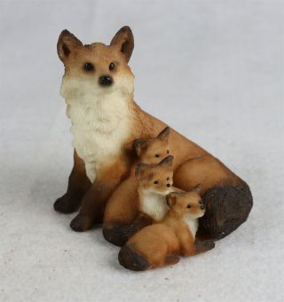 Stone Critters Mom And Baby Foxes Figurine Fox With Kits Sc - 536