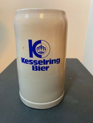 Vintage 7.  5 Gray German 1 L Salt Glazed Stoneware Beer Mug W/ Red Munfter - Bier
