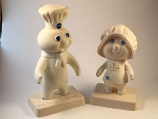Vintage (1971 & 1972) Pillsbury Dough Boy And Girl Doll 7.  25 ",  With Stands