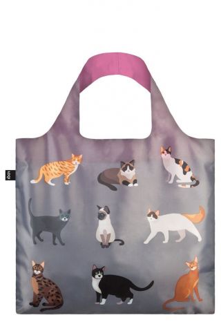 Loqi Grocery Shopping Fold Reusable Tote Bag Washable Cat Kitten Siamese Tabby