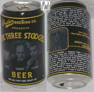 Three Stooges Beer Can Larry,  Moe,  Curly Panther Brew Utica,  York Tv Movie Star