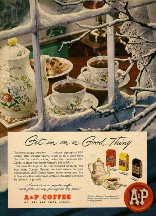 1948 Ad For A&p Coffee Features Spode Gainsborough China Vintage Print Advert