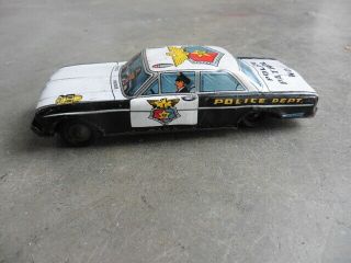 1950s No Name Japan Tin Litho Police Car Toy W Friction Motor Graphics Look