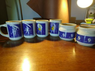 Morton Salt Mug Set 4 W Creamer Sugar Ceramic Coffee Tea Cup Made In Japan 1968