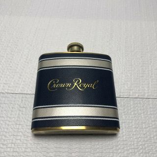 Crown Royal Tailgate Flask Navy Blue And Gold With Rare Silver Stripe 6oz