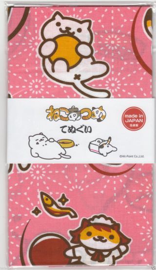 Neko Atsume Cat Tenugui Hand Towel Ver.  2 (pink) Japan Hit - Point