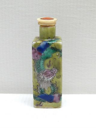 Antique 19th C.  Chinese Porcelain Famille Verte Dragon Snuff Bottle/qing Dynasty