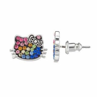 Nib Hello Kitty Colored Crystal Stud Pierced (post) Earrings Rainbow Of Colors