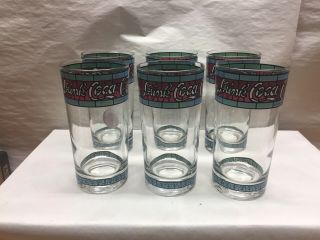 Coca Cola Vintage Stained Glass Style Glasses - Set Of 6 Euc