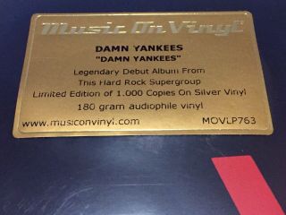 DAMN YANKEES LP Limited SILVER Vinyl 294 of 1000 Nugent Styx Night Ranger 3