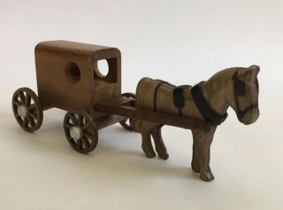 Made In Lancaster Pa Hand - Carved Wooden Amish Horse & Buggy 6 " (2005)