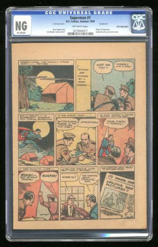 Superman (1939 1st Series) 1 Cgc Ng 13th Page Only 0218044017