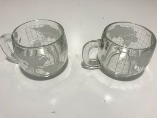 Set 2 Nestle Nescafe World Globe Frosted Glass Coffee Mugs Cups Vintage 3 " 8 Oz