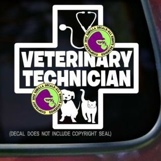 Veterinary Technician Vinyl Decal Sticker Vet Tech Cat Dog Car Window Sign