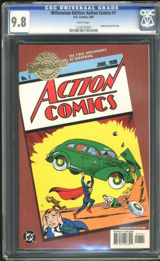 2000 Millennium Edition Action Comics 1 Reprint D.  C.  Embossed Gold Cgc 9.  8
