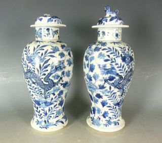 Chinese Blue And White Porcelain Dragon Vases Kangxi 19thc