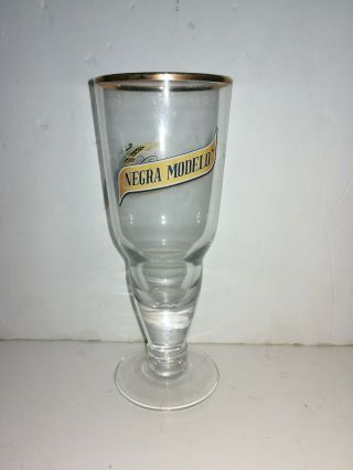 Negra Modelo Stemmed Beer Glass Gold Rimmed 7 1/4 " Tall Mexican Mexico