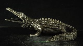 Chinese Miao Silver Carving Ferocious Crocodile Alligator Crocodilia Statue