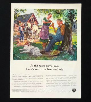 1941 Beer Advertisement United Brewers Farmer Horses Dog Artwork Vtg Print Ad