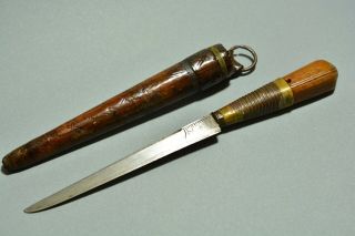 Antique Arabic Islamic Knife Dagger Kindjal With Leather Scabbard