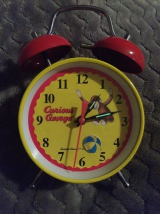 Curious George 2 Bell Metal Alarm Clock With Red Bells Collectible
