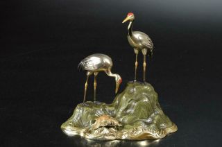 S9346: Japanese Casting Copper Bird Turtle Statue Sculpture Ornament Figurines