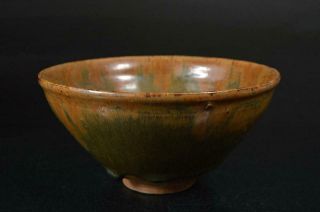 S8276: Chinese Pottery Green glaze TEA BOWL Green tea tool w/box Tea Ceremony 2
