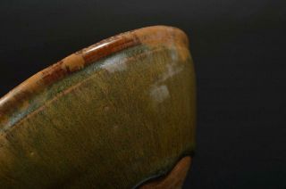 S8276: Chinese Pottery Green glaze TEA BOWL Green tea tool w/box Tea Ceremony 4
